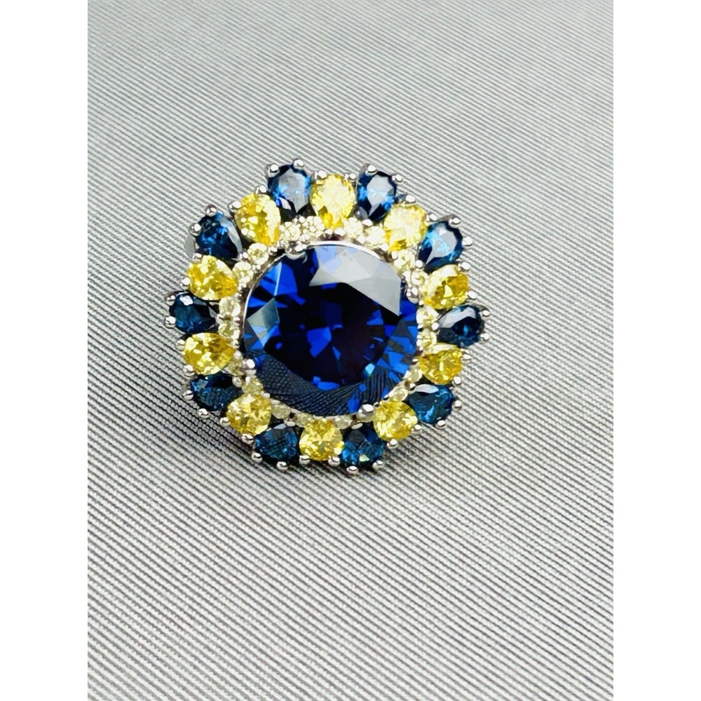 Sterling Silver Size 6.25 BBJ Blue & Yellow Faux Stone Ring Costume Jewelry .925
